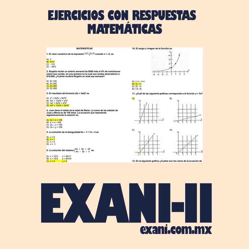 Guía de Examen de Admisión a la Universidad Nacional Autónoma de México (UNAM): Respuestas de Matemáticas