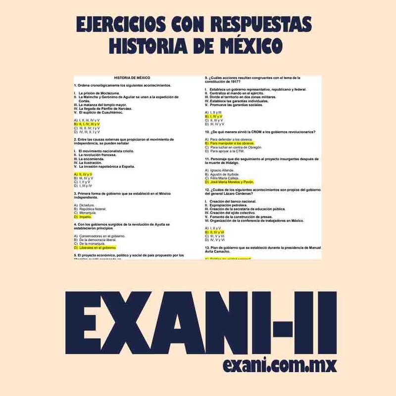 Guía de Examen de Admisión a la Universidad Nacional Autónoma de México (UNAM): Respuestas de Historia de México